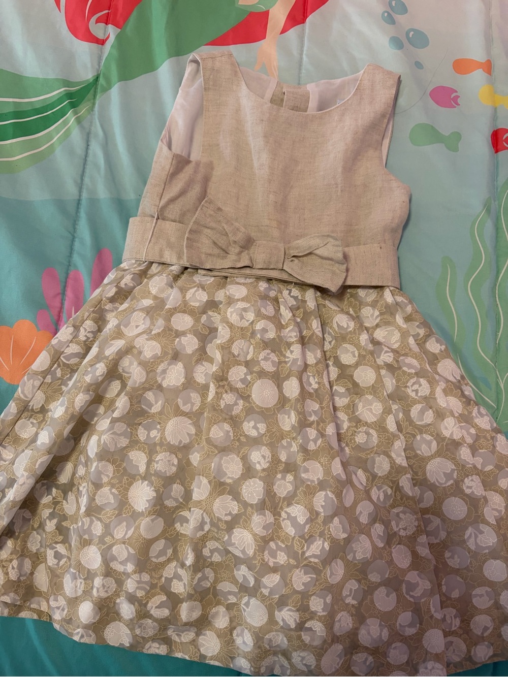 Girls' Neutral Floral Bow Waist Formal Dress